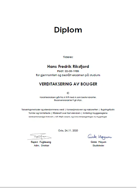 Diplom for verditaksering av boliger