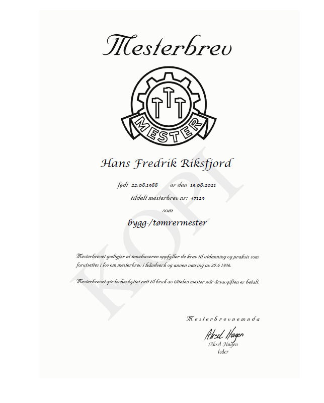 Mesterbrev diplom