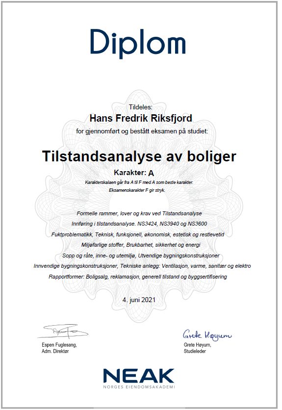 Diplom for studiet tilstandsanalyse av boliger