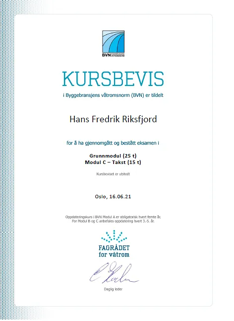 Kursbevis for BVN
